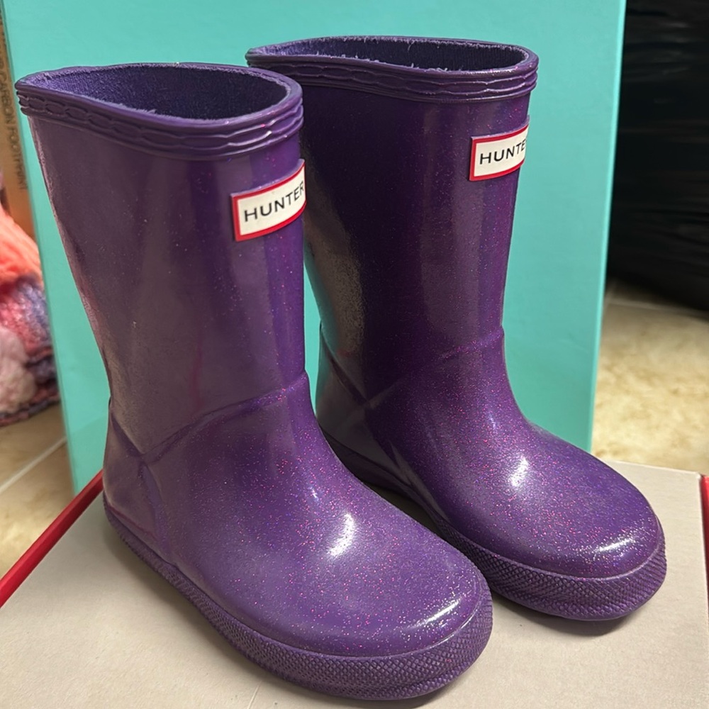 Hunter Rain boots purple glitter girls